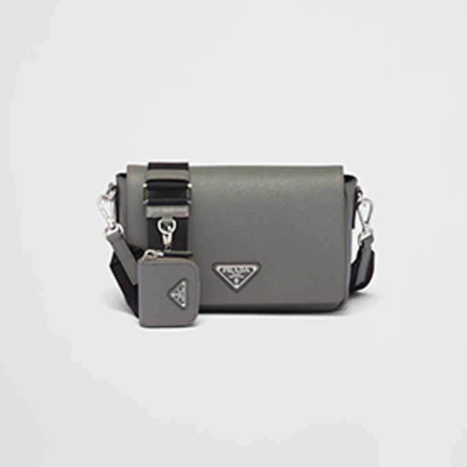 prada saffiano leather men flap crossbody shoulder bag with detachable mini pouch